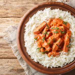 Korvstroganoff med kokt ris