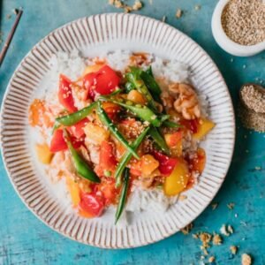 Kyckling i sötsur sås och ris